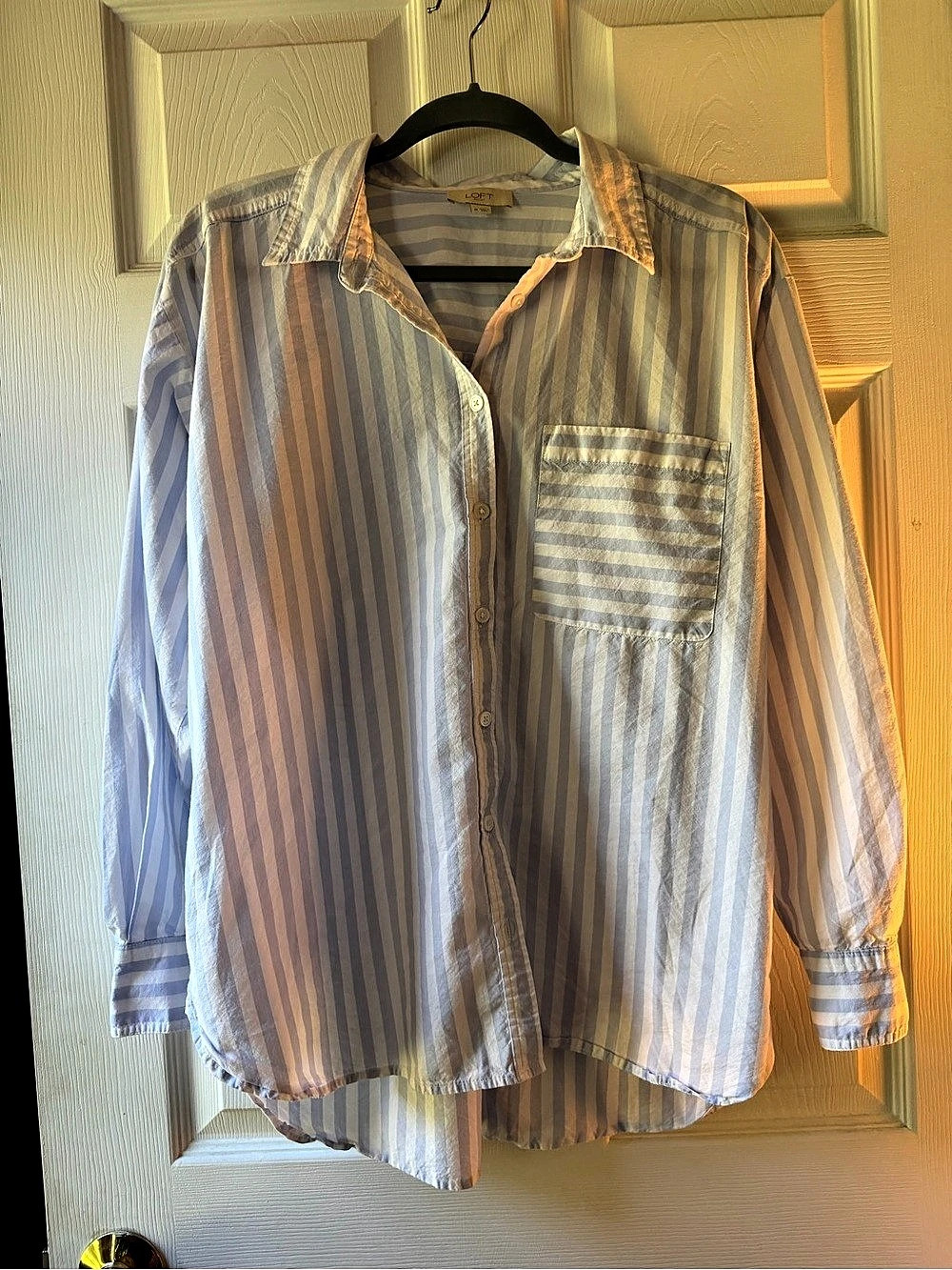 LOFT oversized Striped Button Down Shirt in Blue & White Size Medium Like N